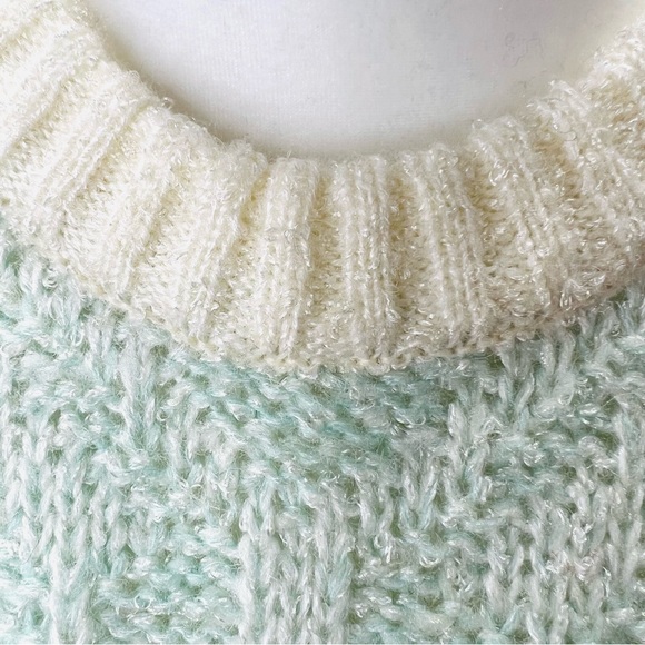 VINTAGE HEAD Sportswear Wool Blend 80’s 90’s Ski Sweater Mint Green Cream Medium - Picture 10 of 13